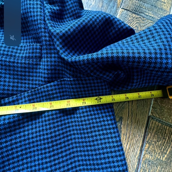 Vtg 80’-90’ | Blue & Black 100%Wool/100%Silk Houndstooth Plaid 3/4 Blazer/Coat - Picture 8 of 11